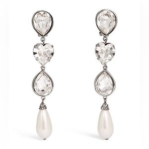 Alessandra Rich long crystals pearls clip on earrings